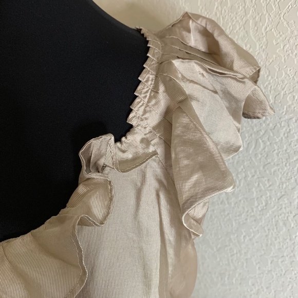 LOFT Ann Taylor Shiny Light Gold Ruffle Fit And Flare Pretty Dress Size 12(1067) - Picture 3 of 16